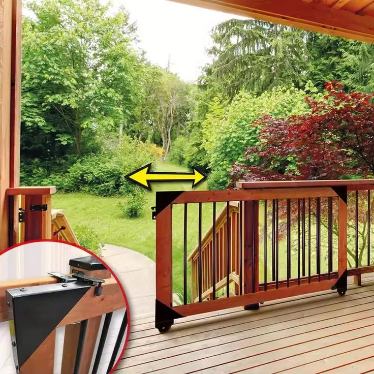 a wooden deck with an arrow pointing to the right