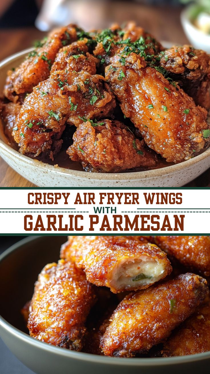 Crispy Air Fryer Wings with Garlic Parmesan Air Fryer Garlic Parmesan Chicken Wings, Wings In Oven Air Fryer, Best Air Fryer Wings Recipe, Healthy Air Fryer Wings, Air Fryer Party Wings Recipe, Party Wings In Air Fryer, Cooking Wings In Air Fryer, Airfryer Wings Recipe, Air Fryer Wing Recipes