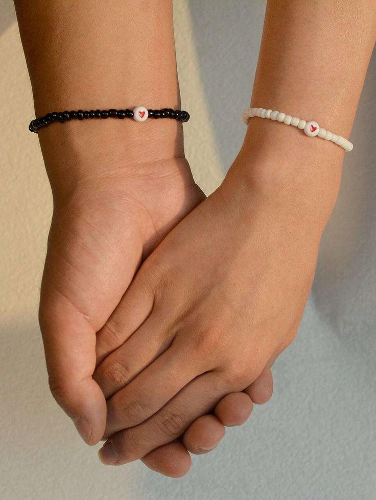 2pcs/Set Cute & Simple Heart Beaded Bracelets, Glass Seed Bead Handmade Bracelets, Suitable For Couples, Best Friends, Elastic Wristband, Beautiful Jewelry Gift Black+White    Glass     Women Fashion Jewelry, size features are:Bust: ,Length: ,Sleeve Length: Matching Boyfriend Girlfriend Bracelets, Couple’s Bracelets, Matching Bracelet For Couples, Couples Bracelets Beads, Love Bracelets Couples, Matching Bracelet Ideas For Couples, Couples Beaded Bracelets, Couple Beads Bracelets, Couples Bracelets Diy