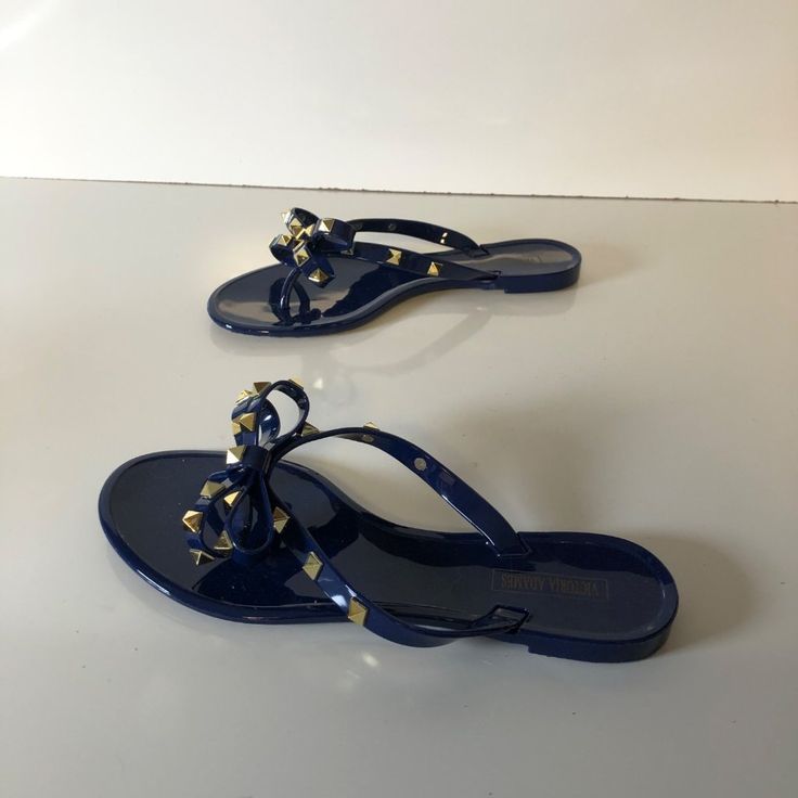 Victoria Adames Sandals Royal Blue Gold Studded Flip Flops Shoes Size 7 New All Man Made Material. Jelly Rubber Rockstud Thong Measurements Heel To Toe: 9.5" Width: 3.5" Heel: Flat Original Box Shows Some Wear. Thanks For Looking! Please Message If You Have Any Questions. Blue Toe Post Sandals For Party, Blue Toe Post Party Sandals, Blue Adjustable Jelly Sandals With Round Toe, Blue Jelly Sandals With Round Toe For Party, Blue Adjustable Open Toe Jelly Sandals, Blue Open Toe Jelly Sandals With Adjustable Fit, Adjustable Blue Open Toe Jelly Sandals, Blue Adjustable Jelly Sandals For Spring, Adjustable Blue Jelly Sandals For Spring