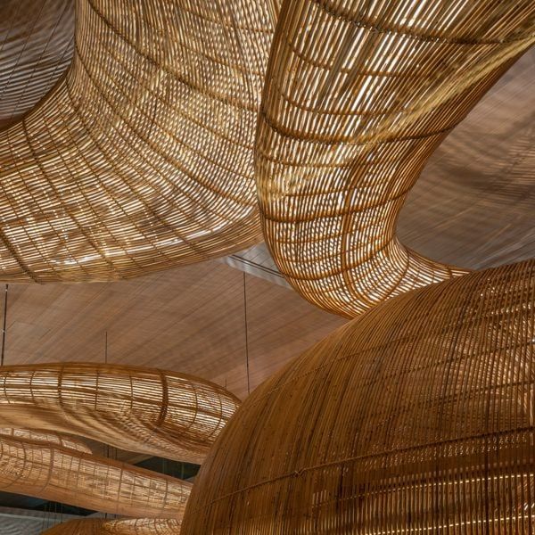 some kind of bamboo structure hanging from the ceiling