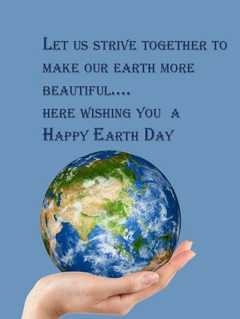 someone is holding the earth in their hand and it says, let us strive together to make our earth more beautiful here wishing you a happy earth day