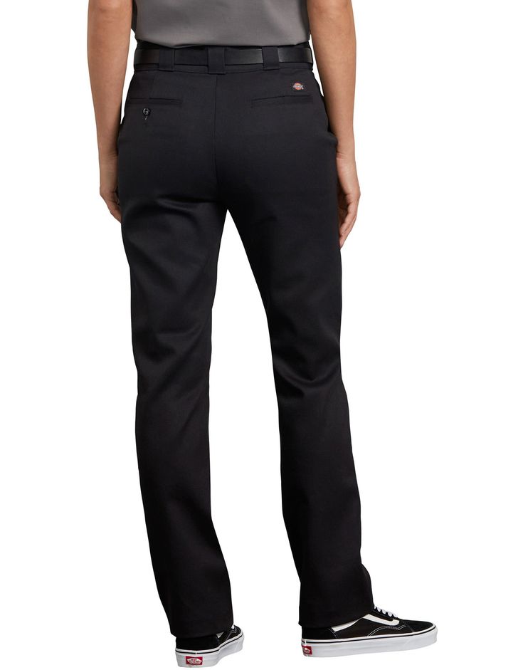 Women's FLEX Slim Fit Work Pants Black | Women's Pants| Dickies Classic Fitted Cargo Pants For Workwear, Mid-rise Cotton Work Pants, Cotton Mid-rise Work Pants, Relaxed Fit Work Pants With Welt Pockets, Twill Tapered Leg Workwear Bottoms, Classic Straight Leg Cargo Pants For Work, Classic Twill Bottoms With Straight Hem, Twill Pants With Welt Pockets For Workwear, Classic Twill Pants With Welt Pockets