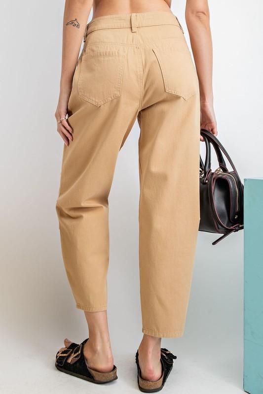 Old-school straight-leg pants cut that hit at the high waist with an easy fit through the hips. -Color: Khaki -Front/ Back pockets -Loose fit -Button and zip fly -No stretch -Content: 100% Cotton -Imported -Inseam 26" Small (0-4) Medium (4-8) Large (8-12) Beige Straight Leg Pants Solid Color, Beige Straight Leg Pants, Chinos With Belt Loops And Straight Leg, Relaxed Fit High-waisted Chinos, High Waist Cotton Chinos For Business Casual, Cotton Mom Fit Pants For Workwear, Casual Mom Fit Bottoms With Pockets, Non-stretch Ankle-length Jeans With Pockets, Cotton Mom Fit Pants With Tapered Leg