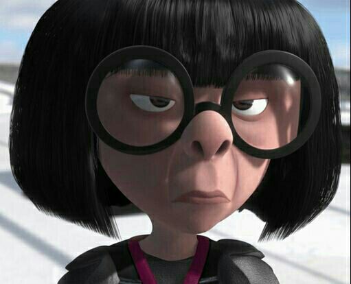 a cartoon character with glasses and a black hair