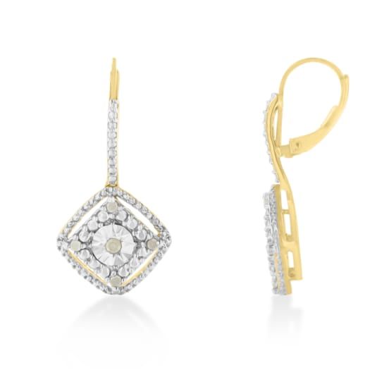 Light up any room with the help of these sparkling diamond dangle earrings. Inspired by the opulent Art Deco period, 0.25 carat worth of delicate diamonds are set in sterling silver in a rose pattern. The dangle gives them extra style and catches the light to add shine to any look. Elegant Diamond-shaped Diamond Earrings, Dazzling Diamond Earrings With Accents, Elegant Cubic Zirconia Earrings Diamond-shaped, Elegant Diamond Shaped Earrings With Diamond Accents, Elegant Diamond-shaped Earrings With Diamond Accents, Dazzling Diamond White Drop Earrings, White Gold Diamond-shaped Earrings With Diamond Accents, Dazzling Diamond Dangle Earrings, Dazzling Diamond Drop Earrings