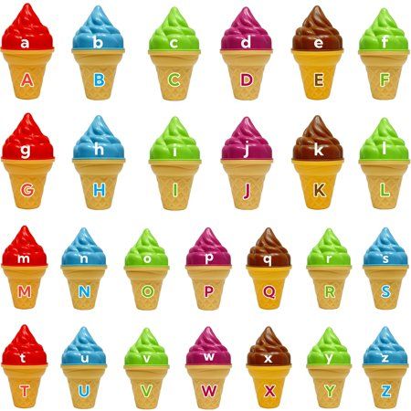 an alphabet with different colored ice creams on it