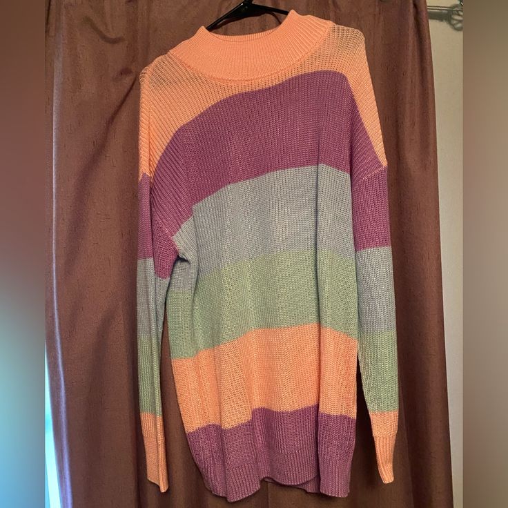 Never Been Worn, No Tags Size M/L Sugar Thrillz Cute Oversized Striped Sweater Feel Free To Bundle For A Great Price! Oversized Striped Sweater, Sugar Thrillz, Candy Stripes, Striped Sweater, Dolls Kill, Stripe Sweater, Cotton Candy, Pink Purple, Sweaters For Women