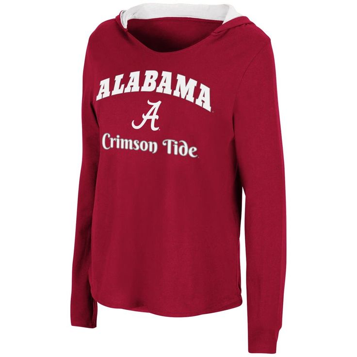 Sport a surprising detail on your Alabama Crimson Tide gear with this Catalina Hoodie T-shirt by Colosseum. It features Alabama Crimson Tide graphics printed across the front and on the inside of the hood. The contrasting design also puts emphasis on your favorite college team. Brand: Colosseum Contrast-color hood lining Hood without drawstring Imported Long sleeve Machine wash, tumble dry low Officially licensed Rounded hem Screen print graphics Collegiate Hooded Tops For Game Day, Game Day Fan Apparel Tops With Drawstring Hood, Collegiate Hooded Tops For Sports Season, Game Day Team Spirit Hooded Top, Varsity Fan Gear Hoodie Top, Team Spirit Long Sleeve Tops With Drawstring Hood, Varsity Hoodie Fan Gear Top, Game Day Tops With Drawstring Hood For Sports Season, Fan Gear Hooded Top With Letter Print