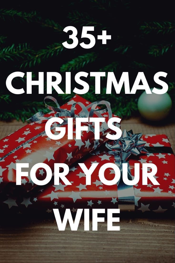 presents wrapped in red and white paper with the words 35 christmas gifts for your wife