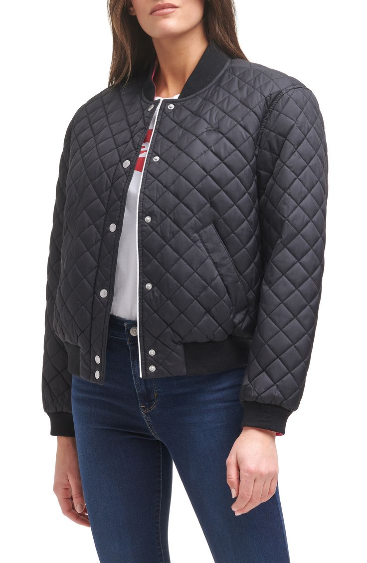 A plush high-pile fleece lining warms a diamond-quilted bomber jacket that'll be a go-to layering piece in your season-spanning wardrobe. Lined, with 100% polyester high-pile fleece 100% nylon Machine wash, tumble dry Imported Casual Outerwear With Diamond Quilting, Casual Quilted Jacket With Diamond Quilting For Fall, Casual Diamond Quilted Outerwear For Fall, Casual Diamond Quilted Jacket For Fall, Sporty Quilted Outerwear For Fall, Casual Diamond-quilted Outerwear For Fall, Casual Diamond Quilted Jacket For Winter, Winter Sporty Quilted Jacket, Sporty Winter Quilted Jacket