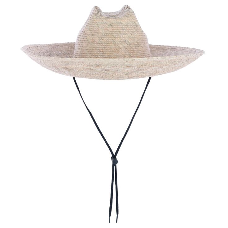 This Cabo lifeguard sun hat is made from locally sourced palm leaf straw and hand-sewn in Mexico. The straw is natural and shows the true palm leaf shading and coloring. The elastic sweatband provides extra comfort for all day wear and the adjustable chin strap helps to keep the hat in place on windy days. Made of Palm Leaf Natural Woven Sun Hat For Rodeo, Adjustable Natural Boater Hat For Country Events, Adjustable Natural Toquilla Straw Hat Band, Western Woven Sun Hat In Natural Color, Natural Woven Western Sun Hat, Western Style Woven Sun Hat In Natural Color, Adjustable Natural Panama Country Hat, Adjustable Natural Country Sun Hat, Adjustable Natural Color Country Sun Hat