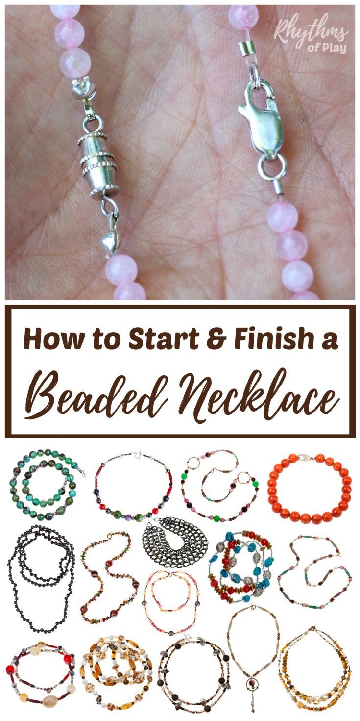 how to start and finish a beaded necklace with instructions for beginners, including beads