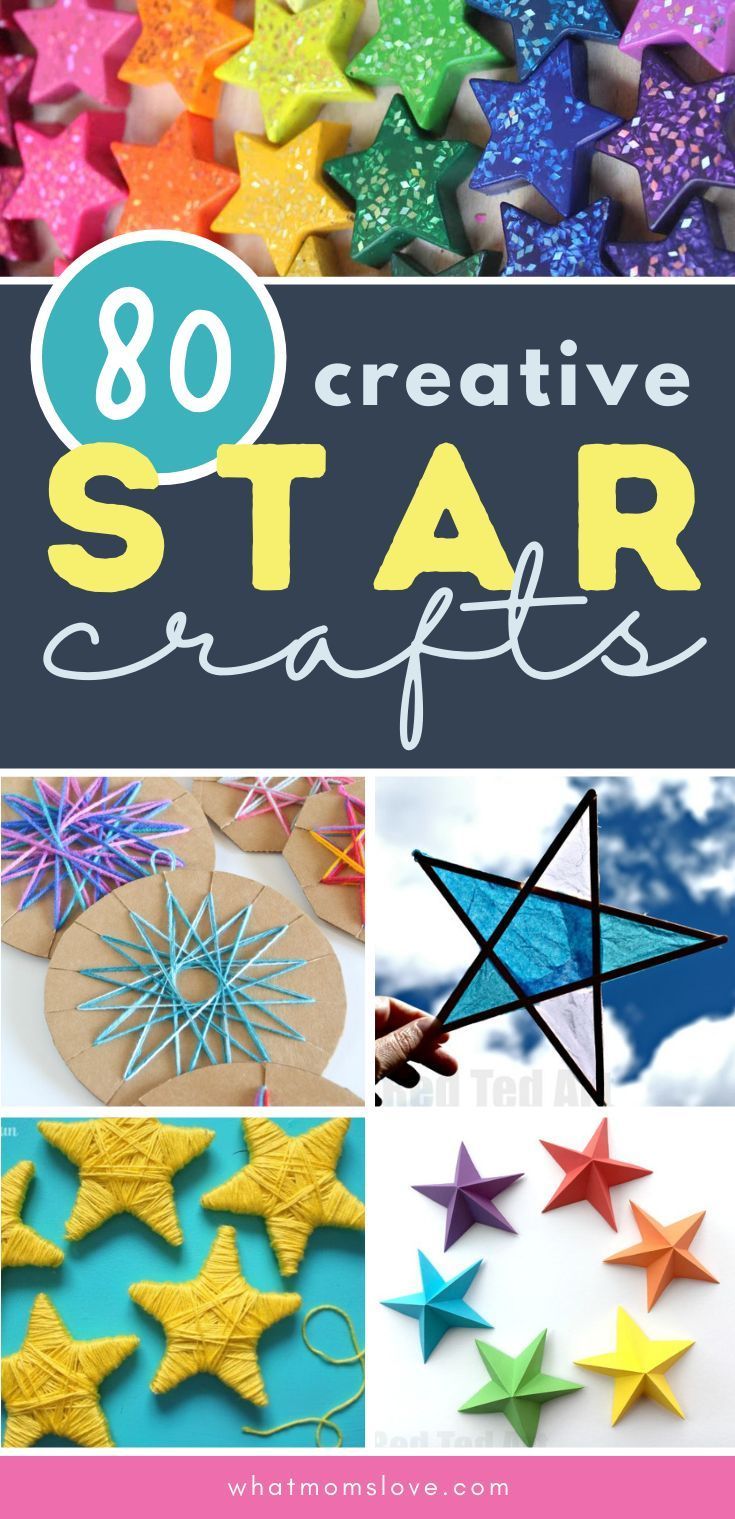 star crafts for kids with the title overlay that reads, 80 creative star crafts