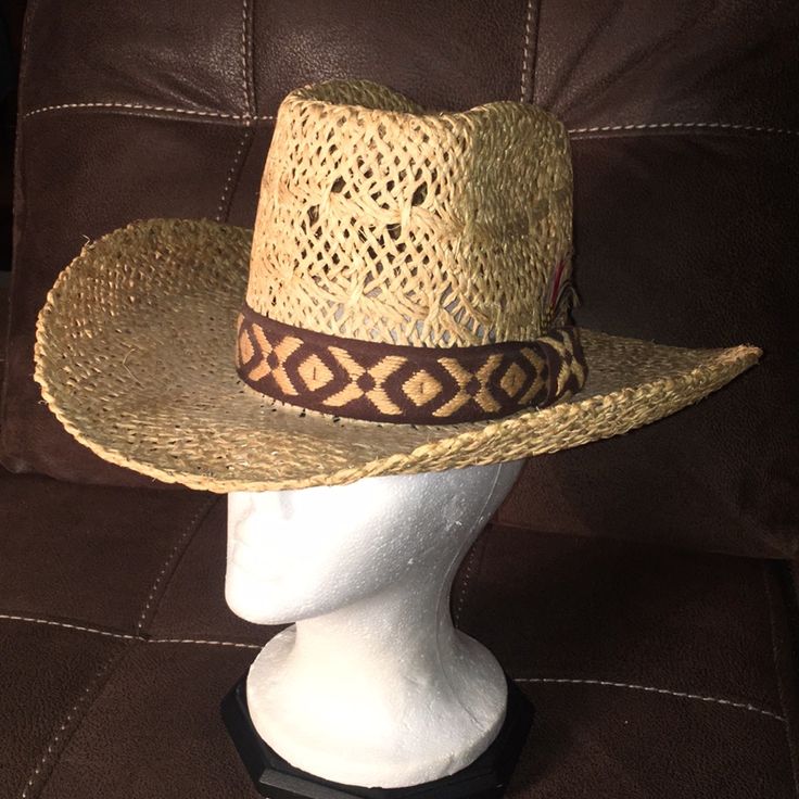 Tall Four Corners Hat! New Condition 6 3/4 Size Casual Sun Hat With Flat Brim For Western-themed Events, Casual Flat Brim Sun Hat For Western-themed Events, Short Brim Panama Hat For Western-themed Events, Casual Wide Brim Panama Hat For Western-themed Events, Rustic Brown Straw Hat With Flat Brim, Casual Brimmed Straw Hat For Western-themed Events, Casual Brimmed Hat For Ranch, Casual Brimmed Straw Hat For Western Events, Brown Toquilla Straw Hat For The Ranch