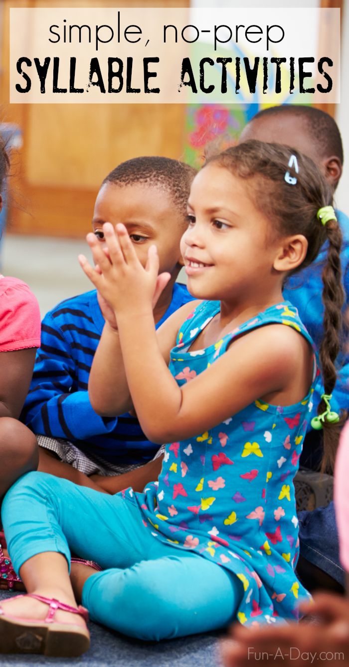 children sitting on the floor with their hands together and text overlay that reads simple, no prep syllable activities