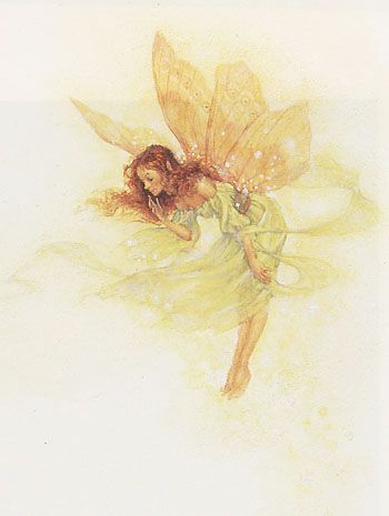 a painting of a fairy sitting on top of a flower