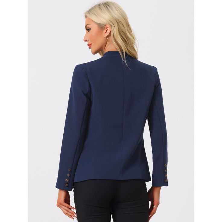 This classic solid blazer is a good choice for formal occasions, making you look professional. Pair this blazer with a range of blouses and jeans, a pencil skirt, or cigarette pants to show off your charming effortless elegant style. It is suitable for many occasions, such as Office, Cocktail, Shopping, Coffee Shop, Daily Wear or Formal Wear, etc. Keep your work-wear wardrobe up-to-date by adding this pretty blazer. Stand Collar Jacket, Cropped Zip Up, Suede Blazer, Stand Collar Jackets, Collar Jacket, Women Shawl, Women's Jackets, Casual Suit, Casual Blazer