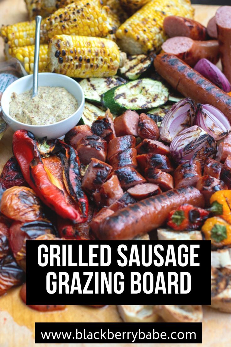 grilled sausage and grating board with text overlay reading grilled sausage and grating board