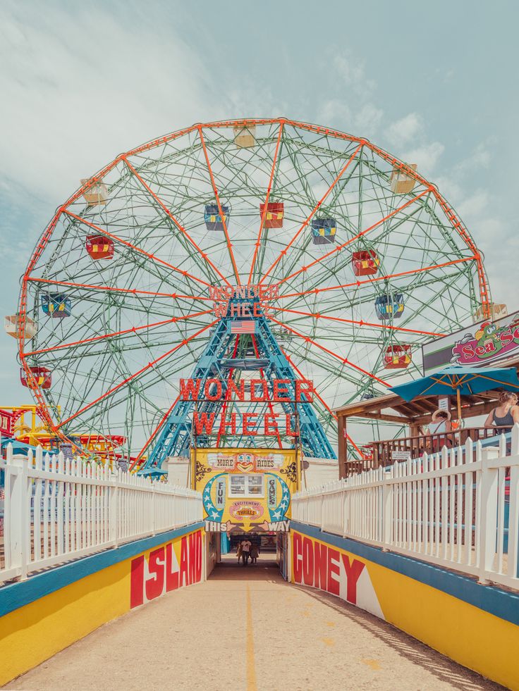 an amusement park with a large ferris wheel