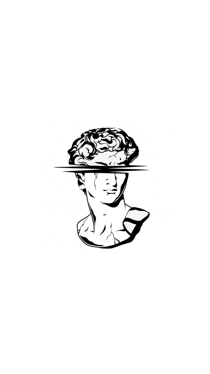 a black and white drawing of a man's head with a pie on it