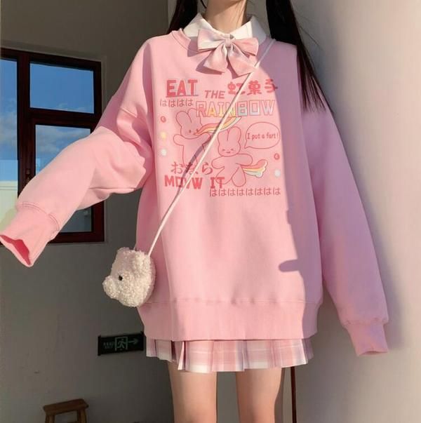 The Rainbow Bunny Rabbit Pastel Pink Sweatshirt on Storenvy