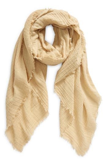 Whether it's warming your neck or unfolded to wrap yourself in at the end of beach day, this cotton gauze scarf is an easy fave. 66"L x 46 1/2"W 100% cotton Dry clean Imported Lightweight Cotton Casual Scarf, Casual Lightweight Cotton Scarves, Lightweight Cotton Casual Scarves, Casual Beige Scarves For Beach, Summer Beige Cotton Scarf, Hairstyling Products, Rollerball Perfume, Scarf Poncho, Striped Scarves