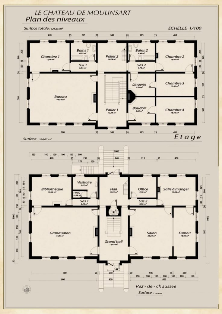 two floor plans for the chateau de mounsaart, which is located in an old