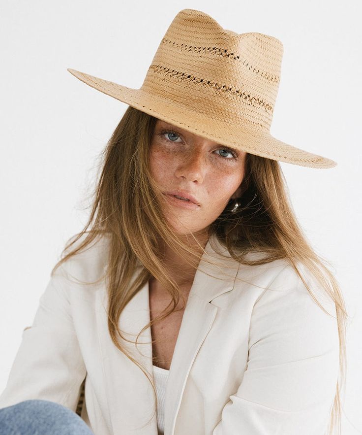 A modern approach to a classic fedora style, featuring delicate venting details + made of fine paper straw, intricately woven for an elevated yet effortless look. Flat Brim Panama Hat For Everyday Spring Wear, Everyday Panama Hat With Flat Brim For Spring, Everyday Flat Brim Panama Hat For Spring, Spring Everyday Panama Hat With Flat Brim, Chic Short Brim Panama Hat For Everyday, Everyday Chic Brimmed Panama Hat, Chic Everyday Brimmed Panama Hat, Chic Panama Hat With Short Brim, Chic Everyday Panama Hat With Short Brim