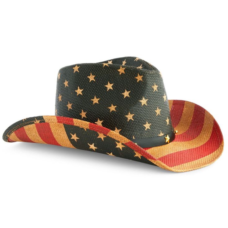 Celebrate your patriotic spirit with this American flag cowboy hat that is designed with a vintage-inspired look. This Western party hat features a vibrant flag print adorned with shiny star embellishments, making it a stylish choice for both men and women. Versatile and suitable for various occasions, this american flag cowgirl hat is perfect for costume parties, Halloween, rodeos, festivals, state fairs, performances, line dancing, or even bull riding. Its comfortable fit ensures easy to wear American Flag Cowboy Hat, State Fairs, Women Looks, American Flag Hat, Western Party, Flag Hat, Vintage Cowgirl, Costume Parties, Bull Riding