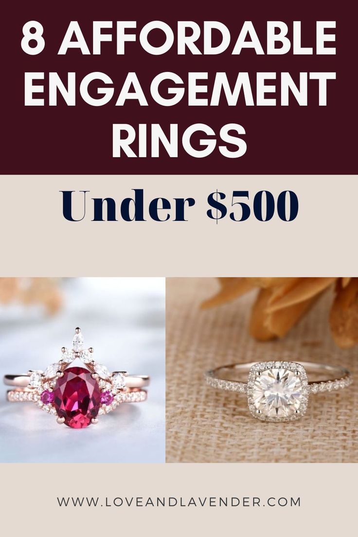 an engagement ring is shown with the words, 8 affordable engagement rings under $ 500