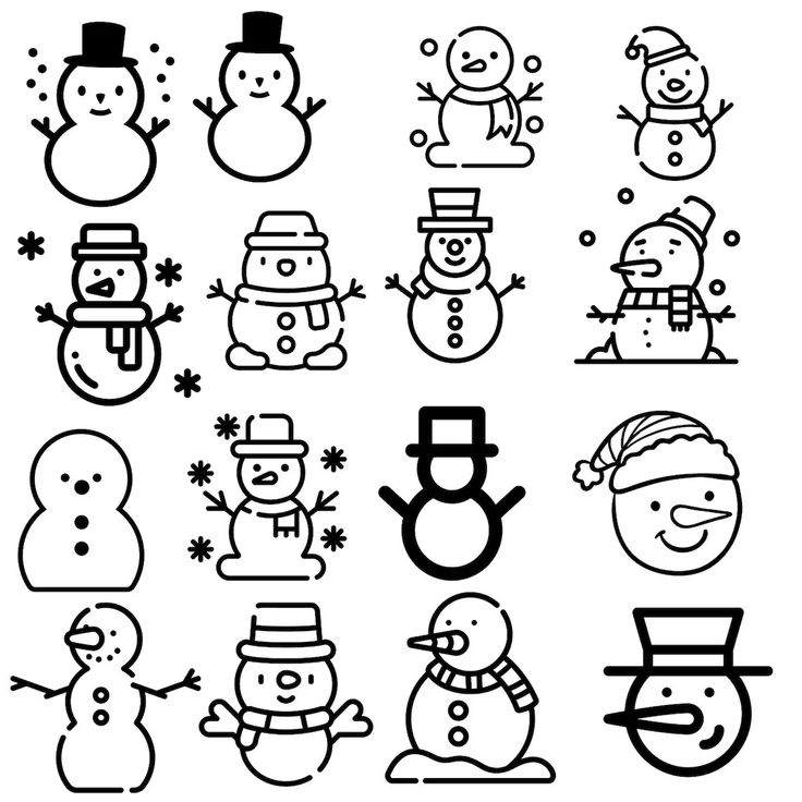 a set of snowmen with hats and scarves