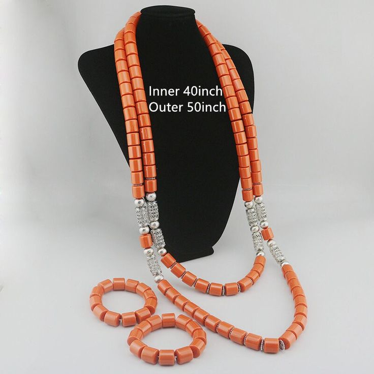 Material: Resin Metal: Copper necklace length: Inner Row 40inch, Outer Row About 50 inch(If you need custom length,please contact with us for the price) Style:  African bead Items included: Necklace / Bracelet  Packing: 1 necklace + 2 bracelet  All items are by handmade, it nee5d to takes about 5-7 days to make it . Embrace the beauty and cultural heritage of Nigeria with this exquisite wedding necklace. The long necklace features intricate designs and vibrant colors, capturing the essence of African fashion. Crafted with meticulous attention to detail, this jewelry set is a perfect combination of tradition and elegance. The Nigeria wedding necklace is a symbol of love and celebration, making it an ideal choice for your special day. It adds a touch of sophistication and allure to your brid Nigerian Traditional Beads Wedding Coral, Traditional Orange Multi-strand Jewelry, Nigerian Beads Necklaces Coral, Nigeria Necklace, Cheap Orange Multi-strand Necklaces, African Wedding Jewelry, Nigeria Wedding, Wedding Jewelry Set, African Beads