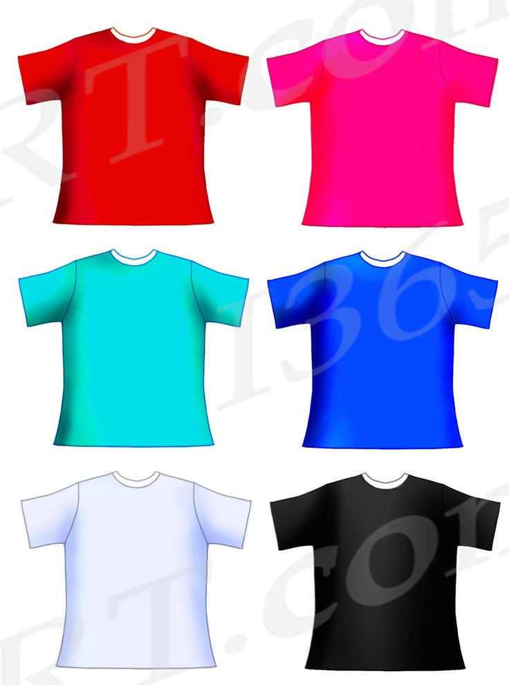 four different colored t - shirts on white background