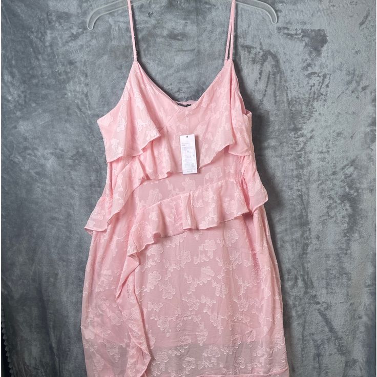 Brand New Light, Pink Ruffle, Sheer Dress Summer Cami Dress With Ruffles, Spring Cami Mini Dress With Ruffles, Summer Cami Mini Dress With Ruffles, Cami Mini Dress With Ruffles For Summer, Summer Ruffled Cami Dress, Spring Cami Dress With Ruffles, Chic Cami Mini Dress With Ruffles, Cami Dress With Ruffles For Spring, Cami Dresses With Ruffles For Spring