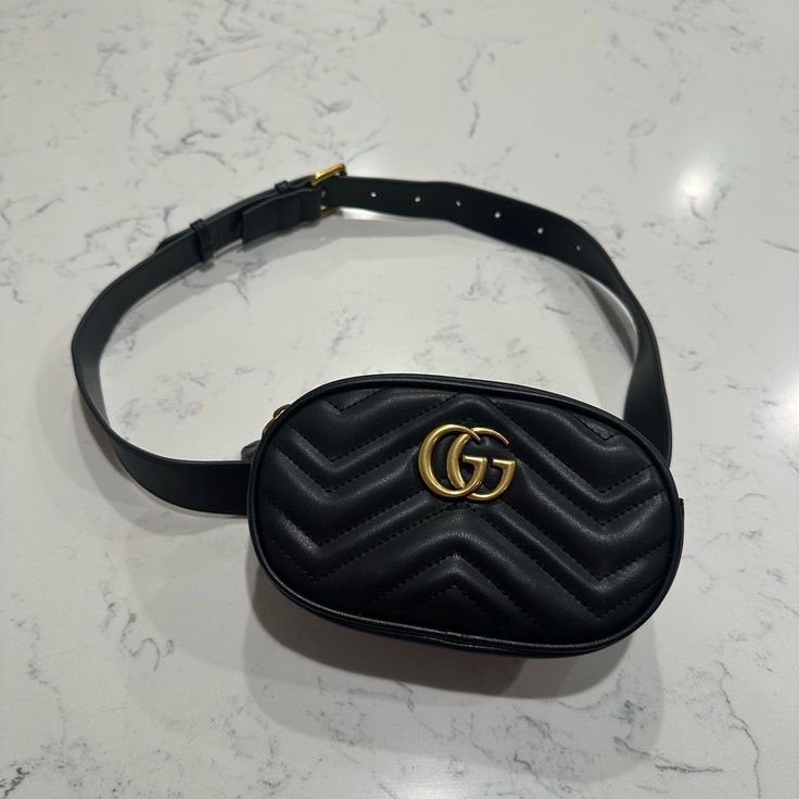 - Authentic! - Literally Worn Once, Looks Brand New - Perfect Condition Classic Black Bags, Classic Black Bags As Fashion Accessory, Classic Black Bag As Fashion Accessory, Luxury Black Belt Bag For Evening, Luxury Black Belt Bag For Formal Occasions, Rectangular Leather Gucci Belt Bag, Black Designer Gucci Bag, Modern Gucci Bag With Logo Hardware, Designer Black Pouch Belt Bag