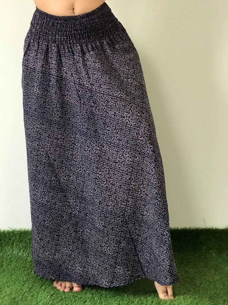 "Casual Long Maxi Skirt for Beach Summer ,One size fit all and made from cotton, soft, very comfortable, can be worn as a dress as well as a skirt, stretch elastic on top Size : One size fit for all Dimension Waist/Bust : 20-32inches/ (can stretch ) Hip : 40\"inches Length 38\" inches♥ PAYMENT We accept payments via PayPal only. ♥ Shipping : - All items will be shipped within 1 business day after received payment. We ship items via DHL Express. ♥ Delivery Time : USA only 2 business days Canada: Rock Boho Style, Skirt For Beach, Long Skirt Boho, Thai Fisherman Pants, Maxi Pants, Fisherman Pants, Long Maxi Skirt, Bohemian Skirt, Mode Boho