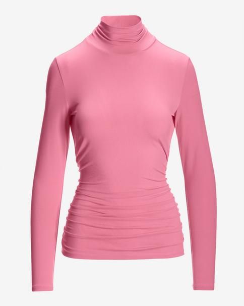 This versatile long-sleeve knit top effortlessly combines comfort and style. The ruched detailing flatters the figure, while the turtleneck keeps you cozy and on-trend. Elevate any ensemble with this must-have wardrobe staple. | Boston Proper - Phlox Pink - So Chic Ruched Turtleneck Top - Large Chic Fitted Long Sleeve Top With Ruched Details, Chic Ruched Long Sleeve Fitted Top, Chic Fitted Ruched Long Sleeve Top, Chic Ruched Long Sleeve Top With Stretch, Chic Ruched Stretch Long Sleeve Top, Chic Stretch Ruched Long Sleeve Top, Spring Ruched Fitted Long Sleeve Top, Spring Ruched Long Sleeve Fitted Top, Ruched Tops For Layering In Fall