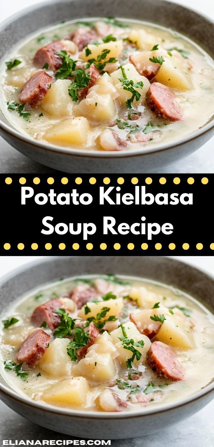 two bowls filled with potato kielbasa soup