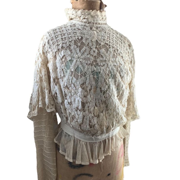 Antique Edwardian Handmade Lace Bodice Blouse Victorian Flowers Vintage Top | eBay Lace Long Sleeve Tops For Daywear, Lace Top With Long Sleeves For Daywear, Lace Long Sleeve Tops For Day Wear, Lace Top With Long Sleeves For Daytime, Vintage Lace Tops For Spring, Vintage Lace Top For Fall, Vintage Lace Tops For Fall, Cream Lace Tops For Daywear, Victorian Lace Blouse For Daywear