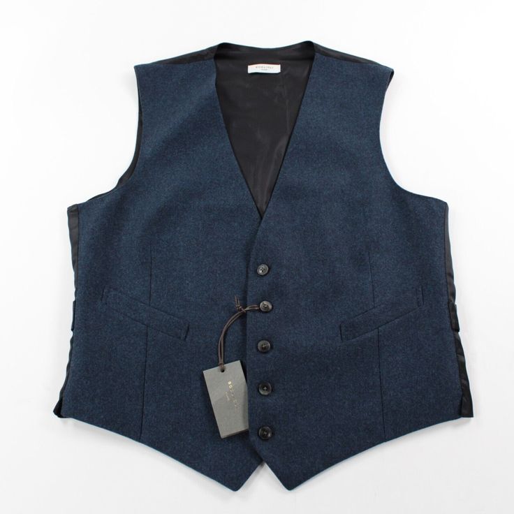 Boglioli Blue 38 Luxury Winter Vest For Workwear, Luxury Winter Workwear Vest, Luxury Blue Outerwear With Buttons, Luxury Blue Outerwear With Hidden Button Closure, Luxury Blue Outerwear With Pockets, Navy Wool Winter Suits, Navy Wool Suits For Winter, Blue Wool Outerwear With Welt Pockets, Blue Suits With Buttons For Fall