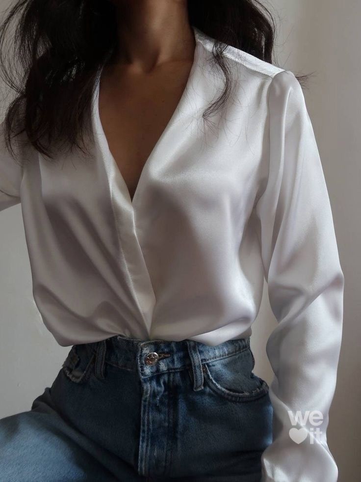 ♡ 𝓼𝓮𝓻𝓮𝓷𝓭𝓲𝓹𝓲��𝓽𝔂 ♡ Silky Shirt Outfit, Satin Shirt Outfit Classy, White Satin Shirt Outfit, Satin Blouse Outfit Classy, Satin Shirt Outfit, Silk Blouse Outfit, Silk Shirt Outfit, White Satin Shirt, Satin Blouse Outfit