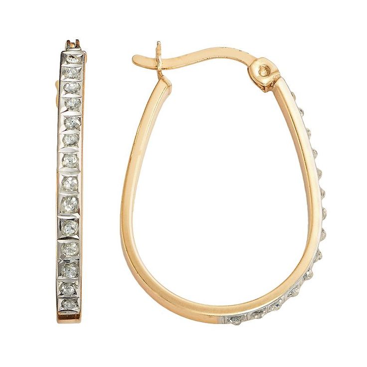 Diamond accents illuminate these pear-shaped hoops. Comes in a gift box.Earring Details: Length: .87 in. Backings: click-it Metal: 18k gold over sterling silver Model no. SDF21614Y Diamond Details: Total weight: less than 1/10 ct. Cut: round Image(s) may be enlarged to show detail. Diamond weights are approximate. Diamond total weights may vary between .01 and .08 ct. Some diamonds have fewer than 17 facets.Gemstones may have been treated to enhance their appearance. Special care may be required Pear-shaped Hoop Earrings For Gifts, Classic Rose Gold Teardrop Hoop Earrings, Classic Gold Teardrop Earrings With Diamond Accents, Rose Gold Teardrop Hoop Earrings For Anniversary, Classic Pear-shaped Hoop Earrings For Formal Occasions, Teardrop Hoop Earrings For Anniversary In Fine Jewelry Style, Fine Jewelry Teardrop Hoop Earrings For Anniversary, Teardrop Hoop Earrings With Diamond Accents, Anniversary Teardrop Hoop Earrings In Fine Jewelry Style