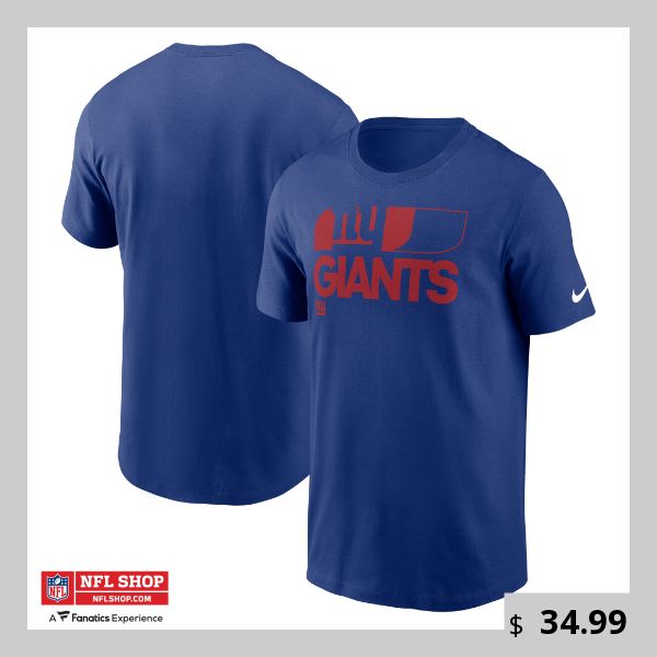 Show your New York Giants pride in comfort and style with the Nike Air Essential T-Shirt. The soft, 100% cotton construction ensures all-day comfort for cheering from the stands or sporting your fandom around town. This tee is a must-have for any Giants fan looking to rep their team on game day and beyond. Nike Sports Fan T-shirt With Team Name, Nike T-shirt With Logo Print For Game Day, Nike T-shirt With Team Logo For Fan Merchandise, Nike Fan Apparel T-shirt With Letter Print, Jersey Short Sleeve T-shirt For Fan Gear, Nike Fan Apparel Tops, Nike Cotton T-shirt With Team Logo, Nike Sports Fan T-shirt With Logo Print, Nike T-shirt With Team Spirit Logo Print