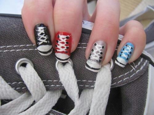 Me being a nail freak and all :) Sneaker Nails, Converse Nails, Do It Yourself Nails, Star Nail Designs, Shoe Nails, Star Nails, Creative Nails, Cool Nail Art, Acrylic Nail Designs