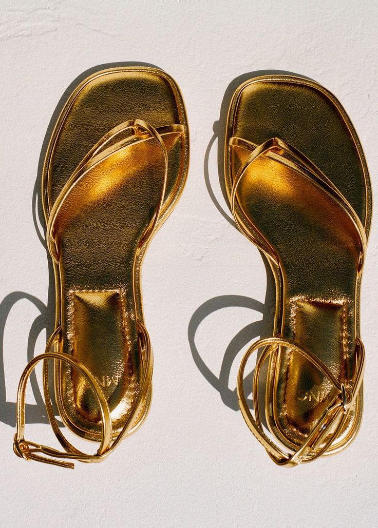 Comfortable Gold Heels, Outfit With Gold Sandals, Dressy Flat Sandals, Bridesmaid Stuff, Golden Sandals, Gold Flat Sandals, Vintage Sandals, Awards Night, Gold Wrap