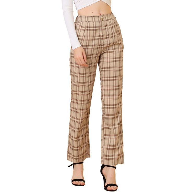 These pants are essential for dressing up or down. Lightweight fabric, covered in a plaid pattern, shapes these trendy trousers with a high-rise fit. How it is a bit high waist and how it gathers at the waist adding shape to the body. You may love everything about these trousers, from their regular fit to the elastic high-waist, which could double as a hiding mechanism for women with love handles. Style these trousers with a crop top and heels for the ultimate look. This fashionable and trendy c Trendy Trousers, Plaid Pants Women, Trendy Trouser, White Collared Shirt, Pants Elastic Waist, Long Trousers, Professional Attire, Tailored Dress, Plaid Pants