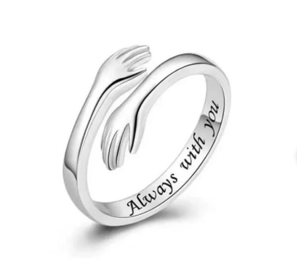 PRICES MAY VARY. Two Hand Hug Ring Jewelry For Women Sterling Silver Handmade Adjustable Ring Engraved Message: The ring is engraved with the heartwarming message 'Always With You' on the inside. Adjustable Size: One size fits most with its open-ended and adjustable design. if you want to some changes in this ring then leave a message Personalized engraving Available Elegant Finish: Highly polished for a brilliant shine and luster. Meaningful Gift: A thoughtful present for someone special on ann Valentine's Day Promise Ring In Stainless Steel, Meaningful Valentine's Day Ring Jewelry, Valentine's Day Meaningful Ring Jewelry, Meaningful Promise Jewelry For Valentine's Day, Stainless Steel Promise Rings For Valentine's Day, Silver Engraved Open Ring For Mother's Day, Meaningful Stainless Steel Jewelry For Anniversary, Mother's Day Silver Engraved Open Ring, Silver Couple Promise Rings For Mother's Day