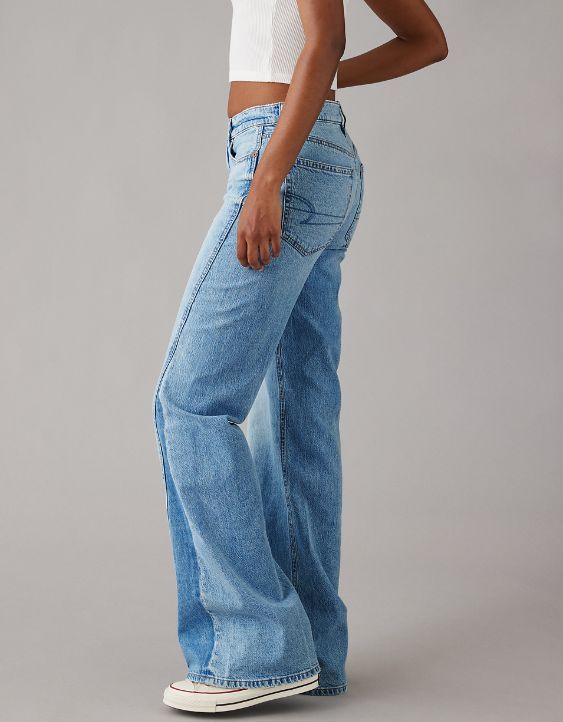 AE Strigid Low-Rise Baggy Flare Jean Best Low Rise Jeans For Women, Slight Flare Jeans, Low Rise Jeans Style, Casual Flare Jeans With Loosely Fitted Hips, Trendy Straight Leg Flares, Trendy Relaxed Fit Full Length Flare Jeans, High Waist Casual Flares For Spring, High-waist Casual Flares For Spring, Casual High Waist Flares For Spring