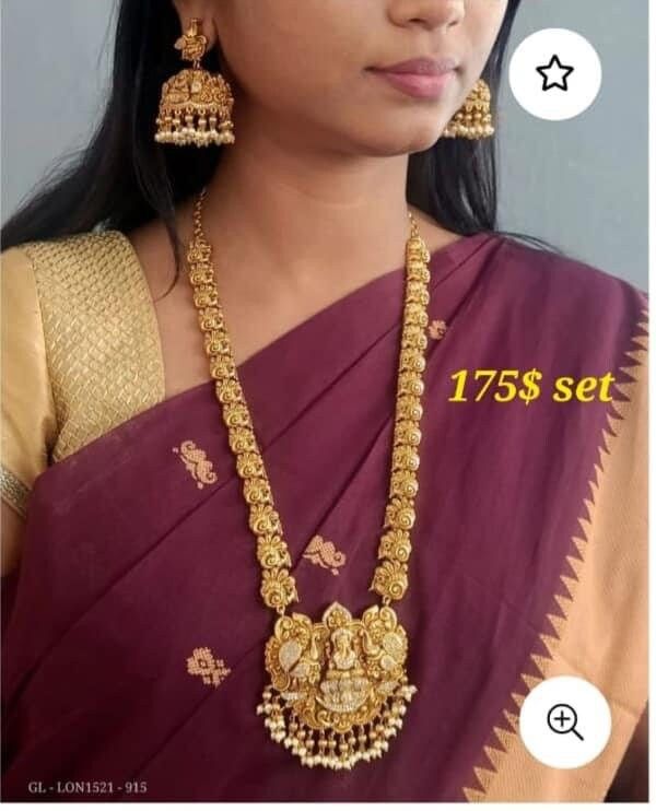 These are 1 GM gold jewelry coated over alloy of brass and copper .  Prices are mentioned on each pic Elegant Hand Set Brass Jewelry, Elegant Brass Jewelry Sets For Celebration, Elegant Hand-set Brass Jewelry, Elegant Gold Kundan Necklace Made Of Brass, Elegant Gold Kundan Necklace In Brass, Gold Plated Bridal Set For Anniversary, Elegant Festive Metal Temple Necklace, Elegant Kundan Necklace In Antique Gold, Elegant Antique Gold Kundan Necklace